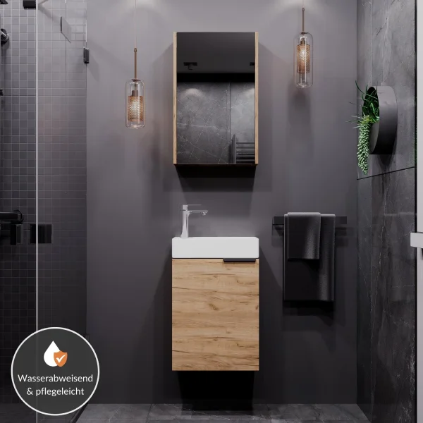 Badmöbel-Set 40cm mit Spiegelschrank Gold Eiche