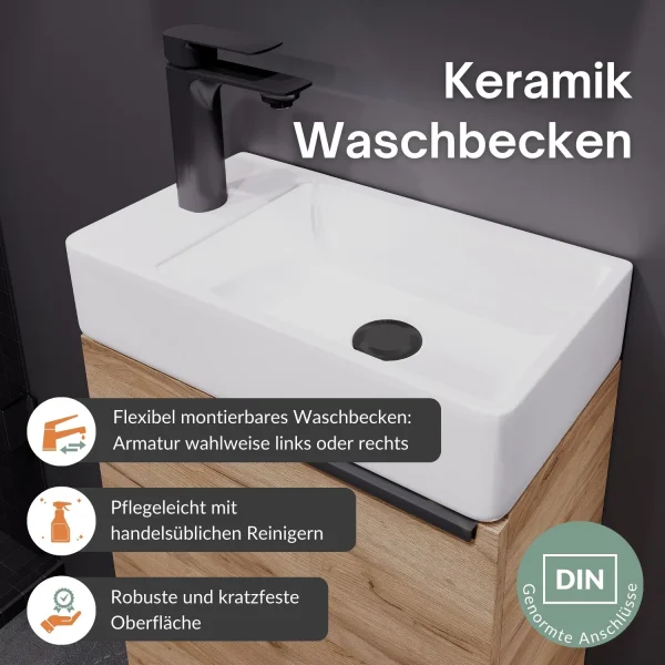 Badmöbel-Set 40cm mit Spiegelschrank Gold Eiche