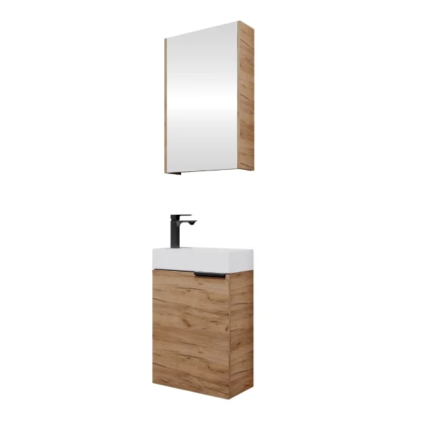 Badmöbel-Set 40cm mit Spiegelschrank Gold Eiche