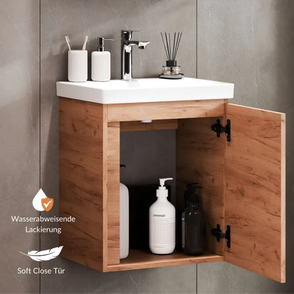 Badmöbel-Set mit Spiegelschrank 50cm Gold Eiche