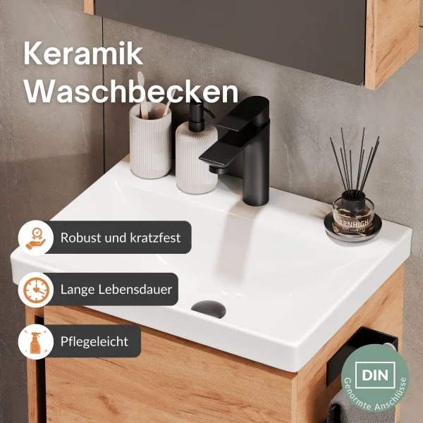 Badmöbel-Set mit Spiegelschrank 50cm Gold Eiche