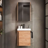 Bathroom Furniture Set with Mirror Cabinet, 50 cm, Gold Oak