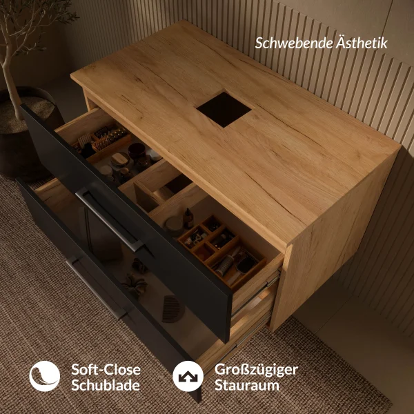 Meuble sous-vasque LUX 90 cm chêne doré / anthracite SANS vasque