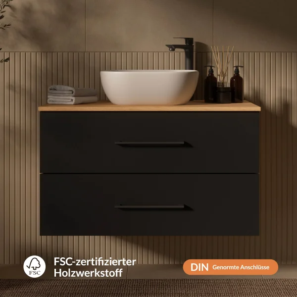 Meuble sous-vasque LUX 90 cm chêne doré / anthracite SANS vasque