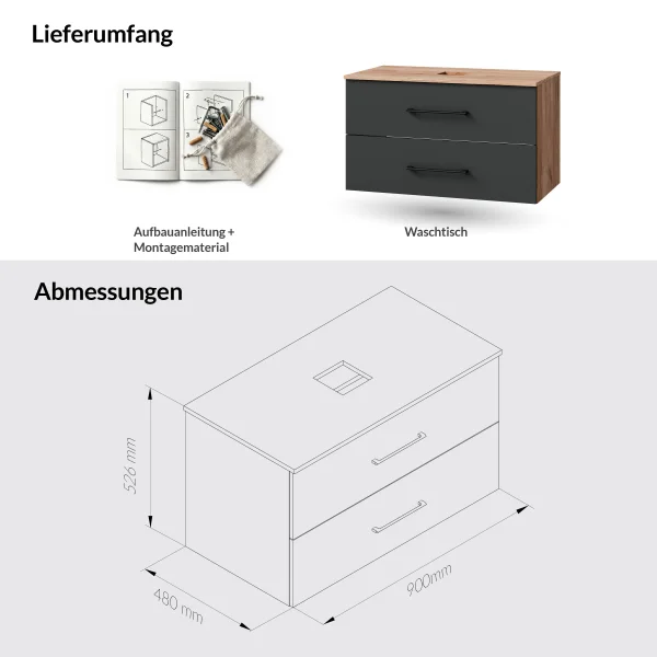 Meuble sous-vasque LUX 90 cm chêne doré / anthracite SANS vasque
