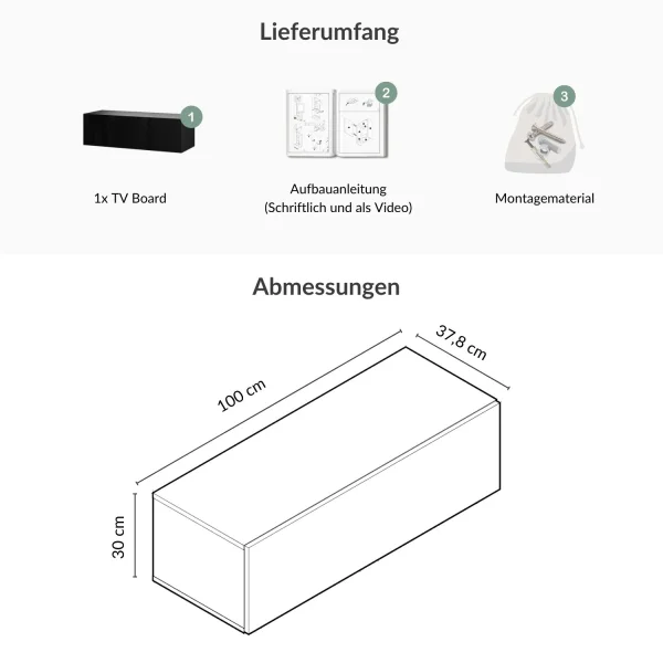 Mueble para televisor WEST negro, 100 cm