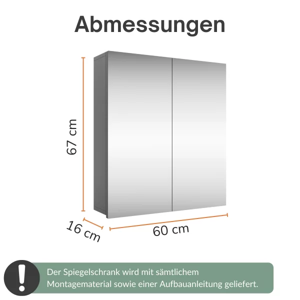 Spiegelschrank Merkur ohne Leuchte - anthrazit, 60 cm