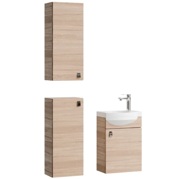 Meuble sous-lavabo de 40 cm avec 2 meubles moyens de 32 cm, en chêne Sonoma