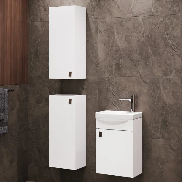 Meuble sous-lavabo de 40 cm avec 2 meubles « midi » de 32 cm, blanc