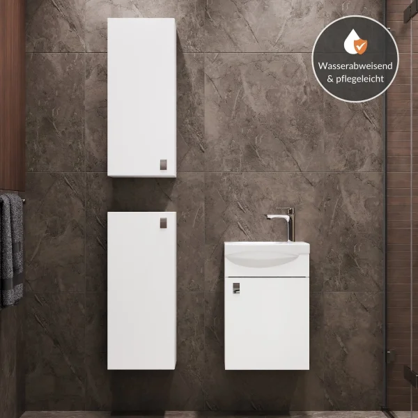 Meuble sous-lavabo de 40 cm avec 2 meubles « midi » de 32 cm, blanc