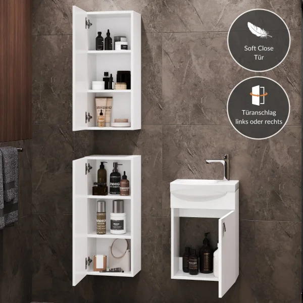 Meuble sous-lavabo de 40 cm avec 2 meubles « midi » de 32 cm, blanc
