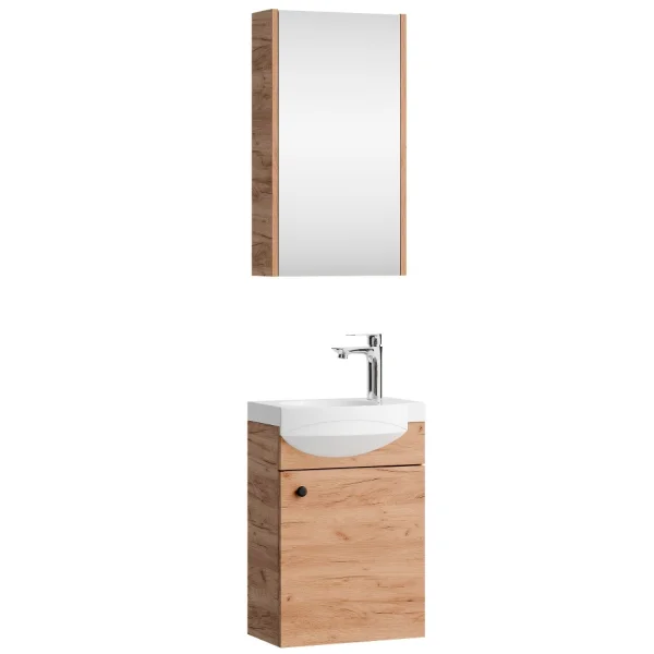 Badmöbel Set mit Waschtisch inkl. Waschbecken und Spiegelschrank 40 cm, gold eiche
