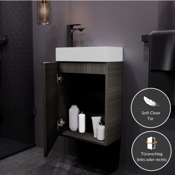 Sink base cabinet 40 cm anthracite with black faucet