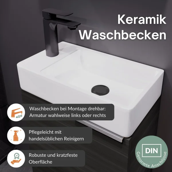 Sink base cabinet 40 cm anthracite with black faucet