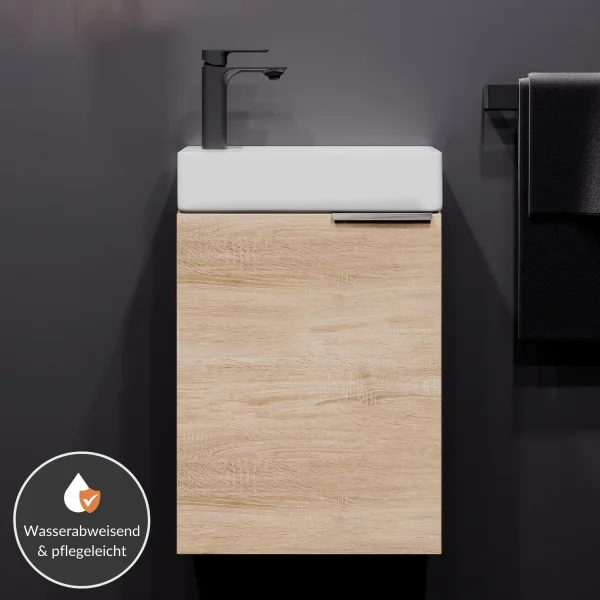 Sink base cabinet 40 cm Sonoma oak with black faucet