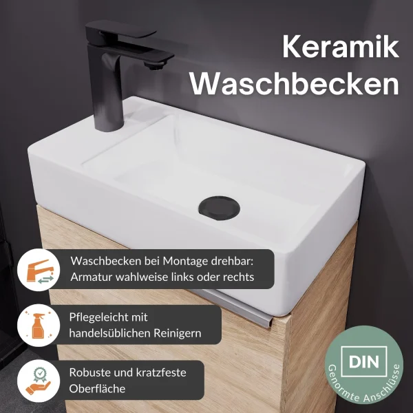 Sink base cabinet 40 cm Sonoma oak with black faucet