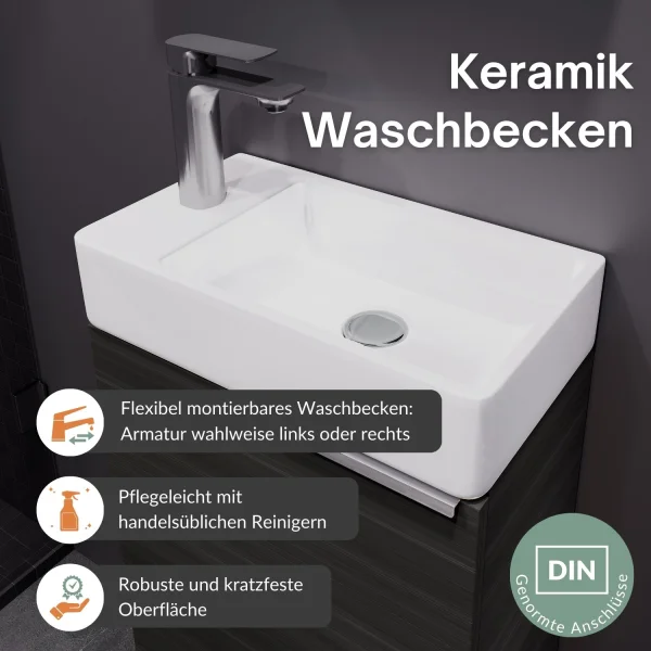 Waschbeckenunterschrank 40cm Anthrazit mit Armatur Chrom