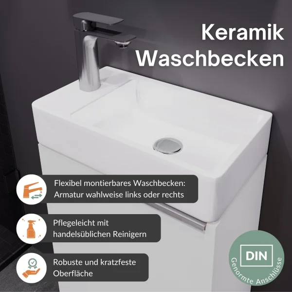 Waschbeckenunterschrank 40cm weiß mit Armatur Chrom