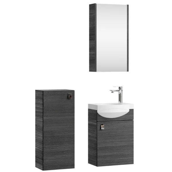 Waschtisch 40 cm mit Spiegelschrank und Midischrank - anthrazit