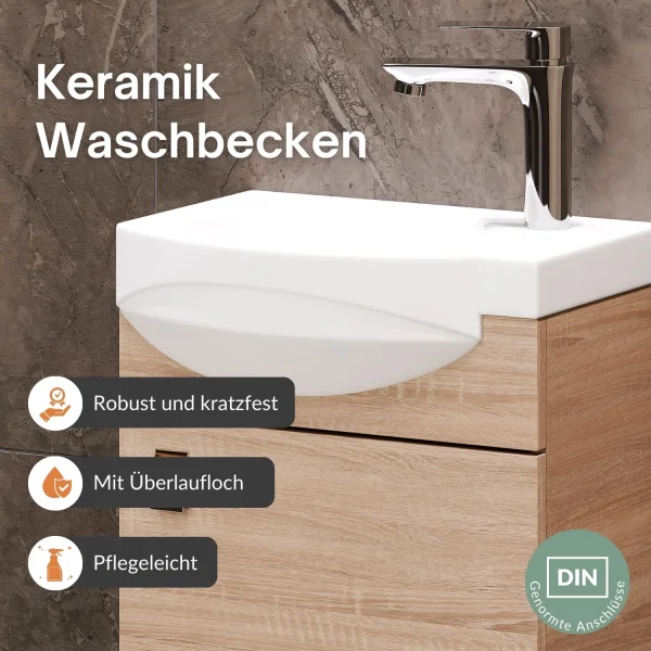 Meuble sous-lavabo de 40 cm avec armoire de toilette et meuble intermédiaire de 32 cm, en chêne Sonoma