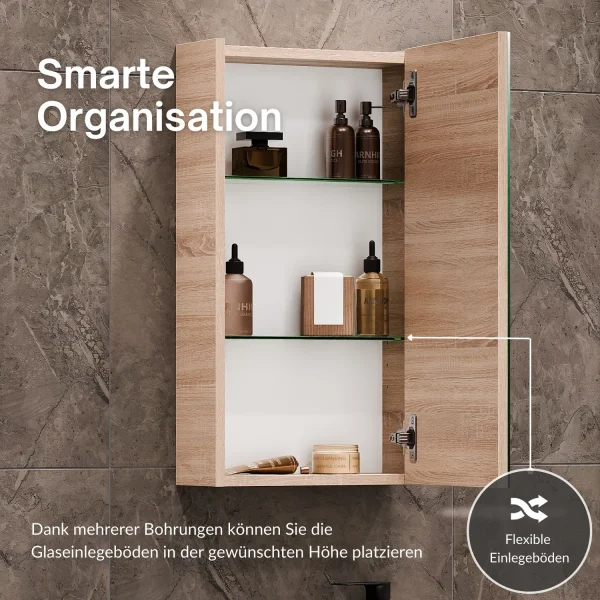 Meuble sous-lavabo de 40 cm avec armoire de toilette et meuble intermédiaire de 32 cm, en chêne Sonoma