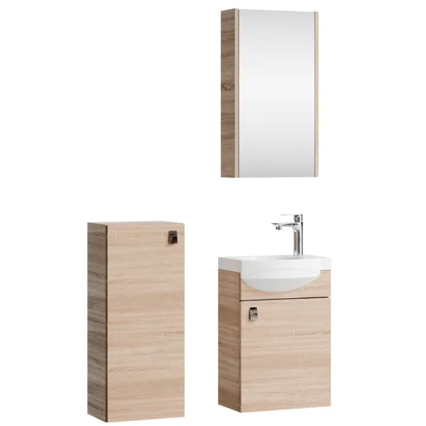 Meuble sous-lavabo de 40 cm avec armoire de toilette et meuble intermédiaire de 32 cm, en chêne Sonoma