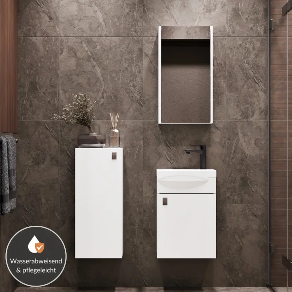 Meuble sous-lavabo de 40 cm avec armoire à miroir et meuble de rangement de 32 cm, blanc