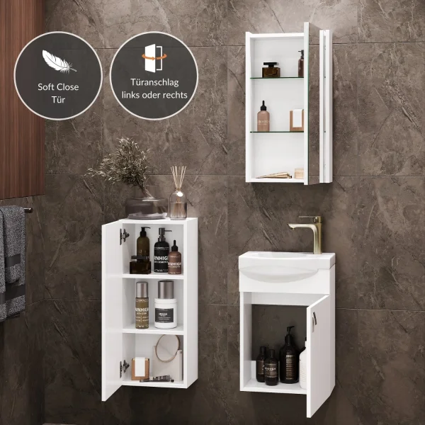 Meuble sous-lavabo de 40 cm avec armoire à miroir et meuble de rangement de 32 cm, blanc
