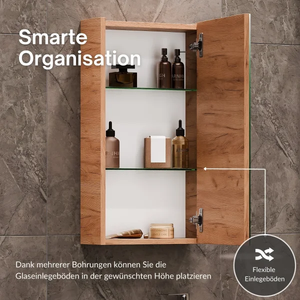Mobile sottolavabo da 40 cm con armadietto a specchio e mobile medio da 32 cm in rovere dorato