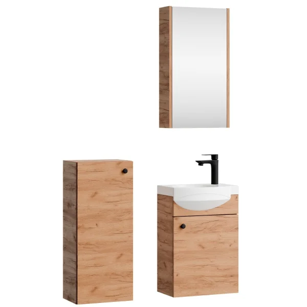 Mobile sottolavabo da 40 cm con armadietto a specchio e mobile medio da 32 cm in rovere dorato