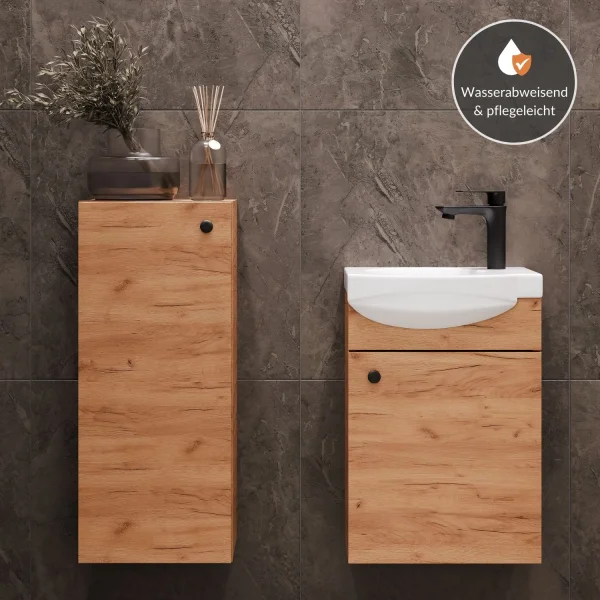 Meuble sous-vasque de 40 cm avec meuble intermédiaire de 32 cm, chêne doré