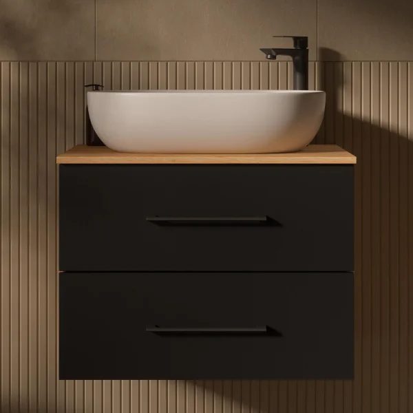 LUX 70-cm Vanity Cabinet in Gold Oak / Anthracite with 60-cm White Countertop Sink
