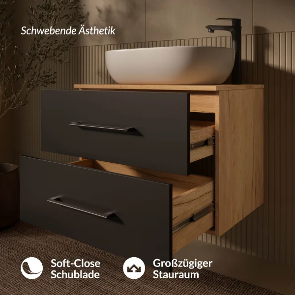 LUX 70-cm Vanity Cabinet in Gold Oak / Anthracite with 60-cm White Countertop Sink