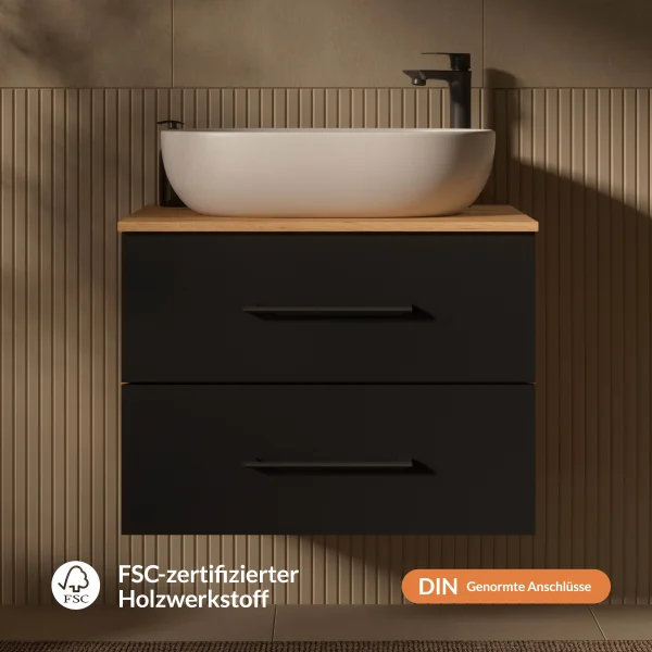 LUX 70-cm Vanity Cabinet in Gold Oak / Anthracite with 60-cm White Countertop Sink