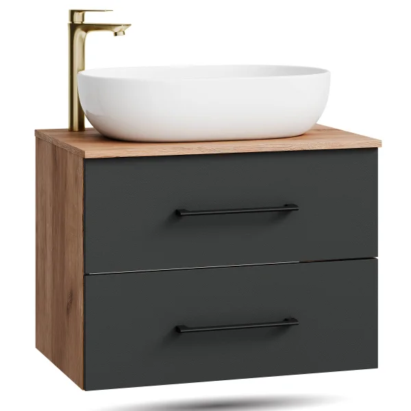 LUX 70-cm Vanity Cabinet in Gold Oak / Anthracite with 60-cm White Countertop Sink