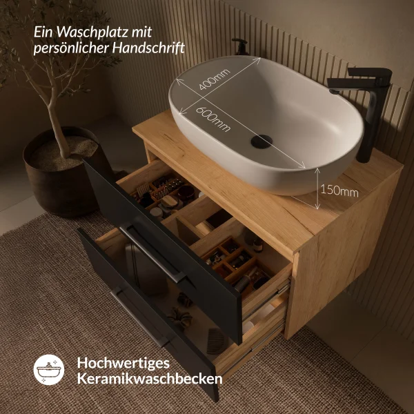 LUX 70-cm Vanity Cabinet in Gold Oak / Anthracite with 60-cm White Countertop Sink