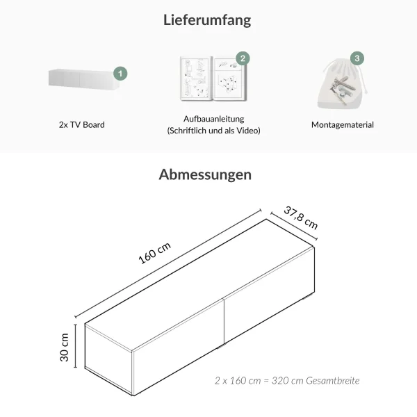 TV Cabinet WEST, White, 320 cm (2 x 160 cm)