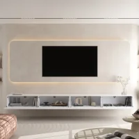 Meuble TV WEST blanc 320 cm (2 x 160 cm)