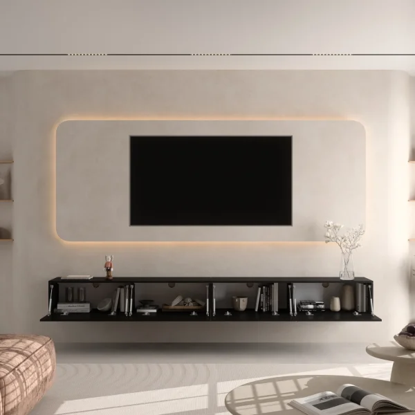 Mueble para televisión WEST negro, 280 cm (2 x 140 cm)