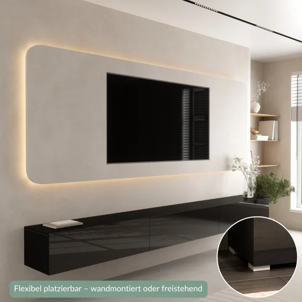 TV Board WEST Schwarz 300 cm (3 x 100 cm)