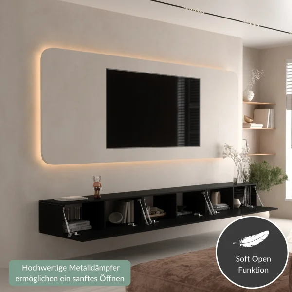 TV Board WEST Schwarz 300 cm (3 x 100 cm)