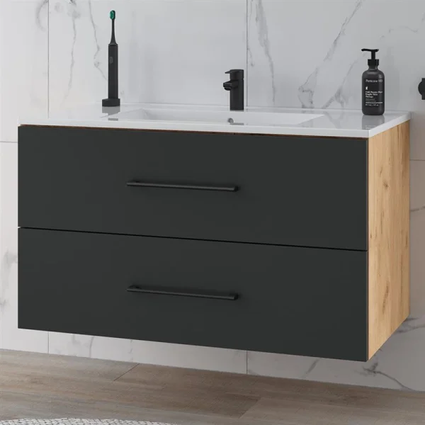 Unterschrank mit Waschbecken LUX 70cm / 90cm Gold Eiche/Anthrazit