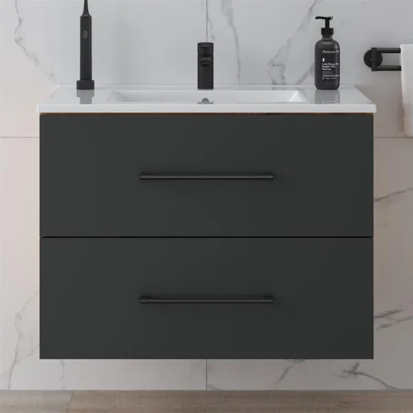 Sink base cabinet 70 cm gold oak / anthracite with insert washbasin