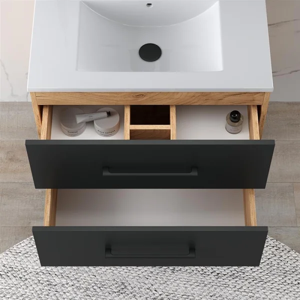Sink base cabinet 70 cm gold oak / anthracite with insert washbasin