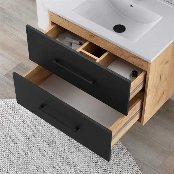 Sink base cabinet 70 cm gold oak / anthracite with insert washbasin