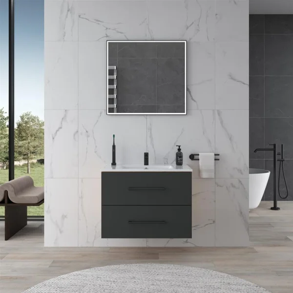 Sink base cabinet 70 cm gold oak / anthracite with insert washbasin