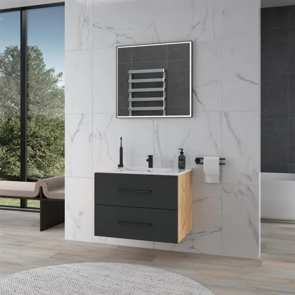 Sink base cabinet 70 cm gold oak / anthracite with insert washbasin