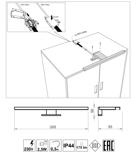 LED bathroom light mirror lamp neutral white light - 30 cm, black