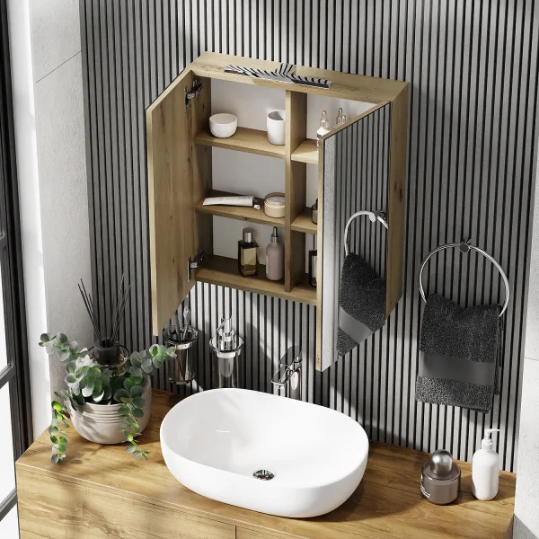 Spiegelschrank Merkur, artizan eiche, 60 cm, mit LED-Leuchte in chrom
