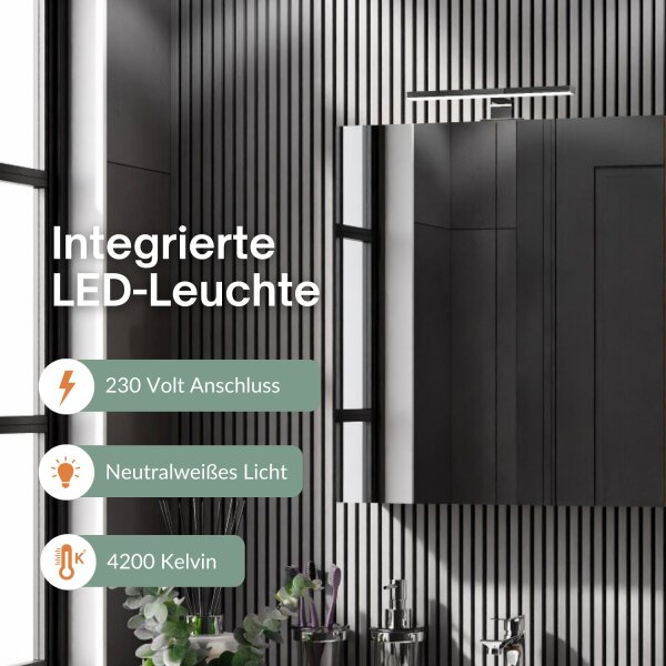 Spiegelschrank Merkur, artizan eiche, 60 cm, mit LED-Leuchte in chrom